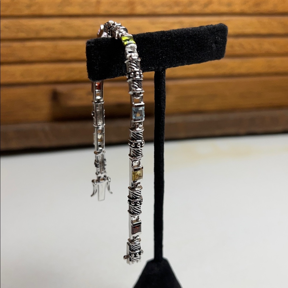 Tennis bracelet with multi color faceted gems, Silver 925, double safety clasp - Picture 8 of 16